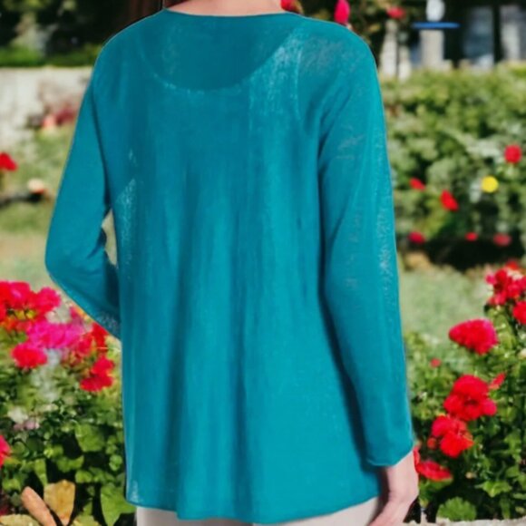 NWT EILEEN FISHER Linen Crepe Knit Jewel Neck Top in Jewel L - Picture 3 of 10